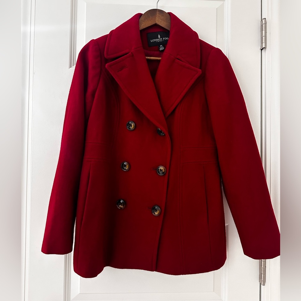 London Fog Red Peacoat Classic Wool Blend